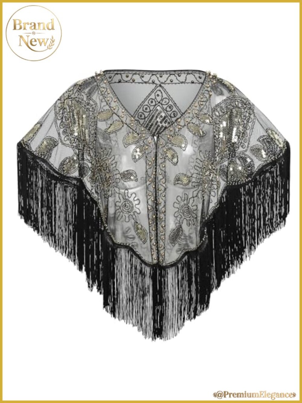1920s Shawl Sequin Beaded Evening Cape Wrap for Gatsby Party
